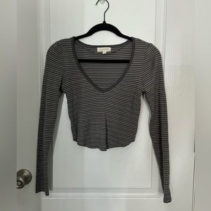 Stripped Grey PAC Sun Cropped Long Sleeve Small